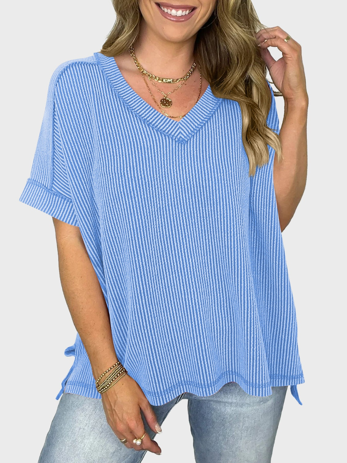 Lovelet Texture V-Neck Half Sleeve Top (5 Colors) Shirts & Tops Krazy Heart Designs Boutique   