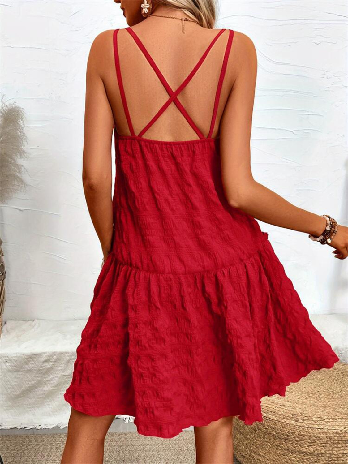 Crisscross Double Spaghetti Straps Tiered Cami Dress Dress Krazy Heart Designs Boutique
