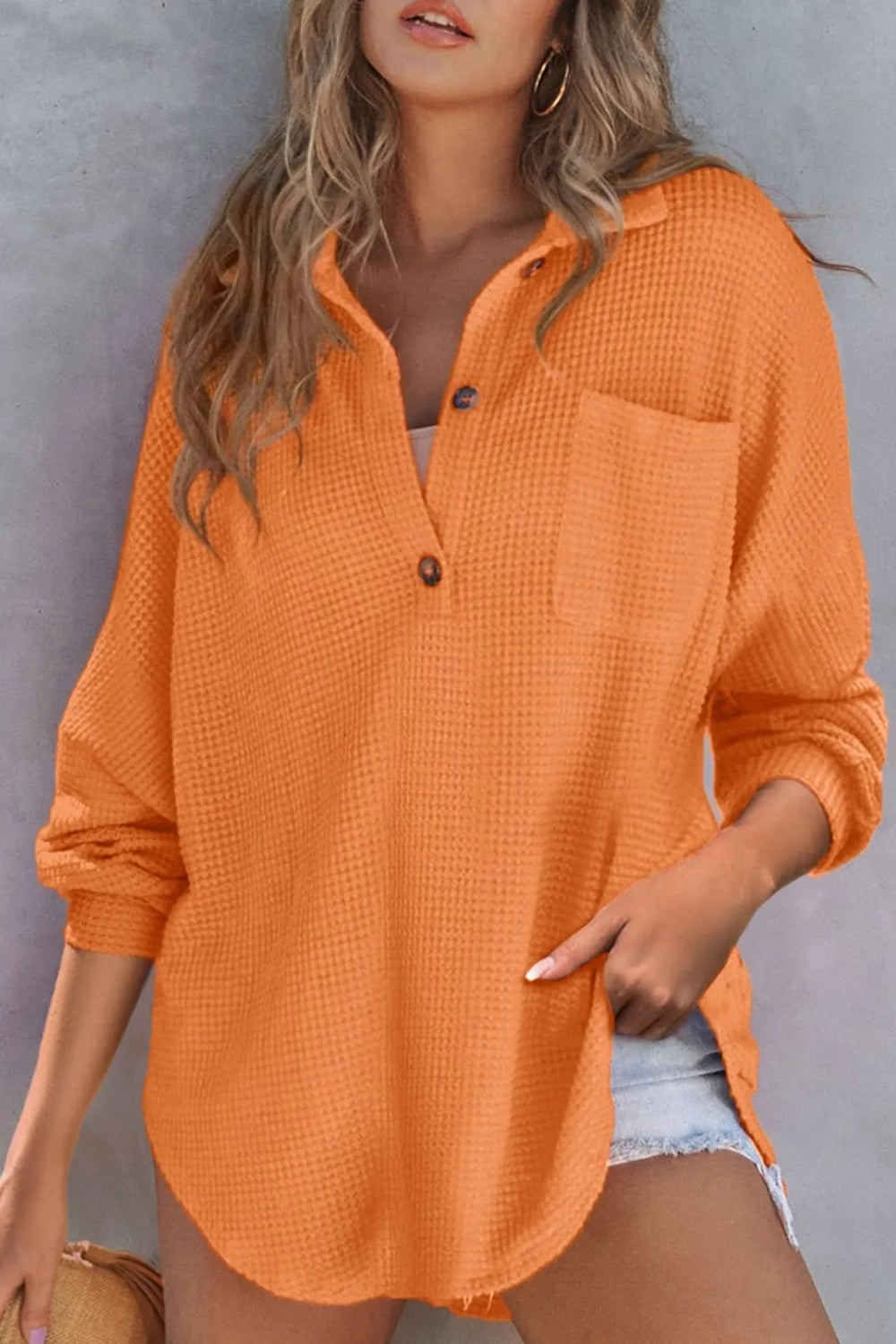 Half Button Long Sleeve Sweatshirt (6 Colors) Shirts & Tops Krazy Heart Designs Boutique Tangerine S 