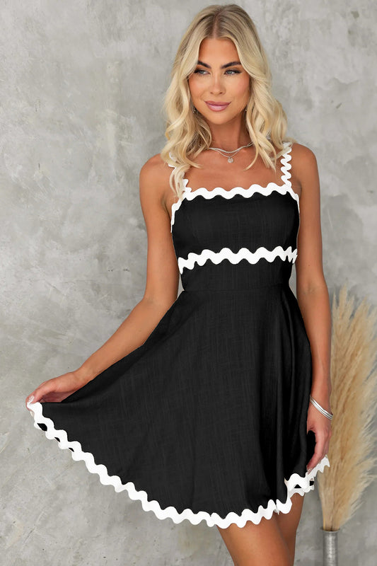 Contrast Color Zig Zag Square Neck Mini Dress (6 Colors) Dress Krazy Heart Designs Boutique Black S 