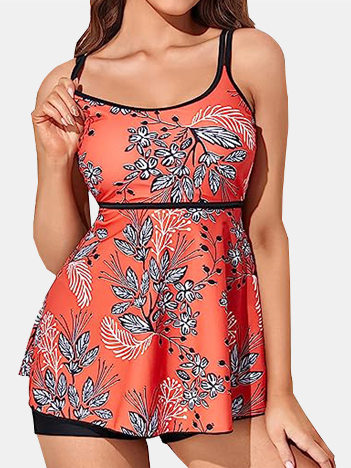 Floral Printed Scoop Neck Two-Piece Swim Set (4 Designs) Shirts & Tops Krazy Heart Designs Boutique Coral M 