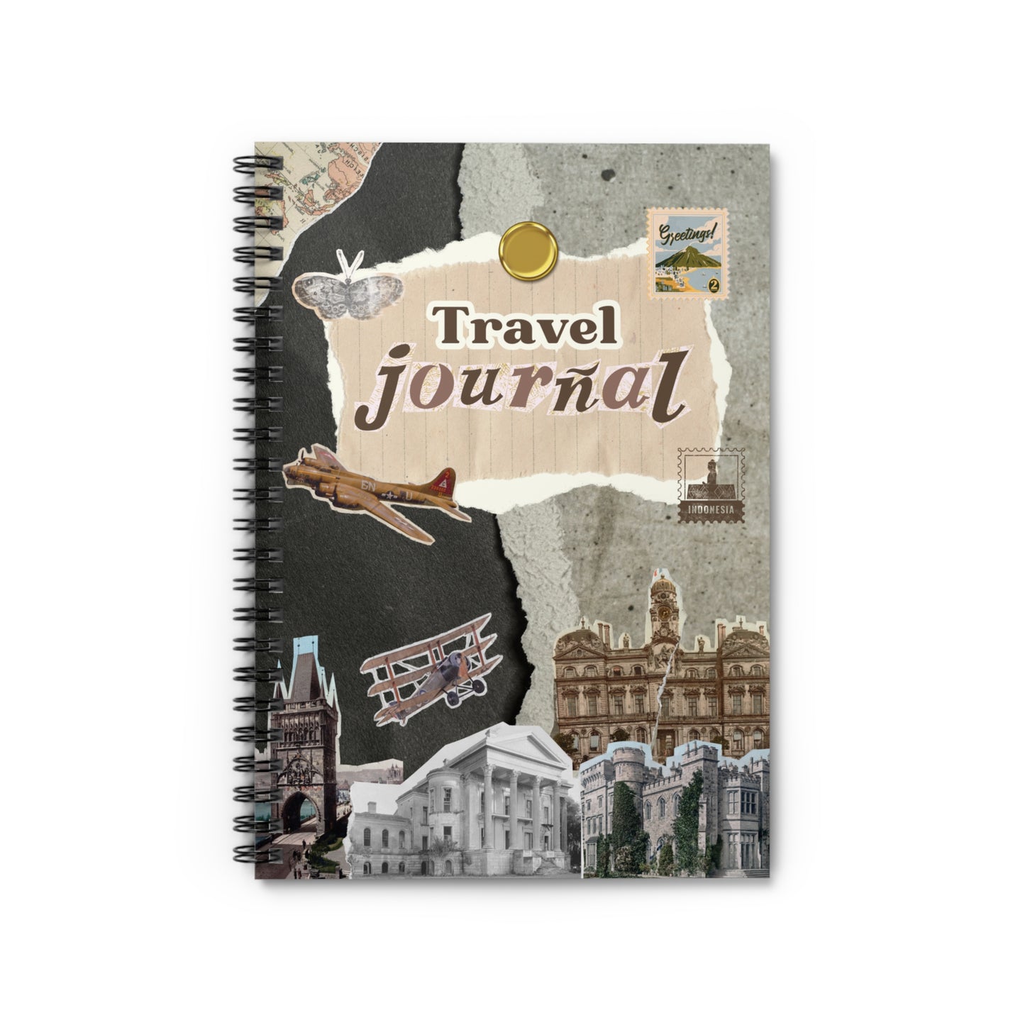 Vintage Style Travel Journal Spiral Notebook - Ruled Line Paper products Krazy Heart Designs Boutique   