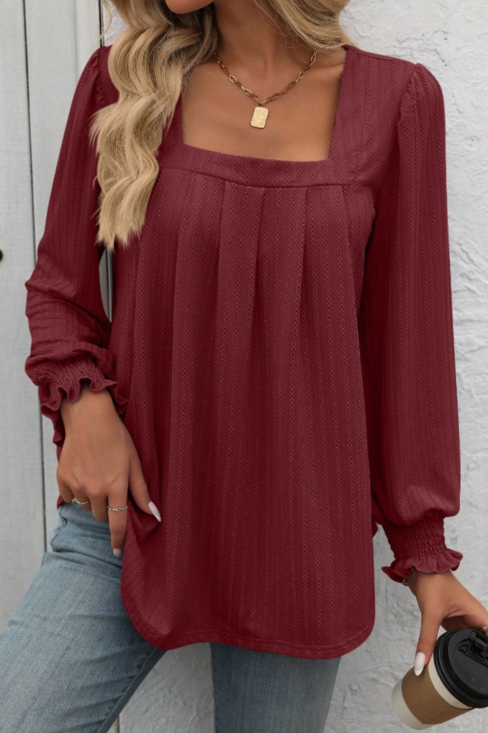 Mandy Square Neck Lantern Sleeve Top (7 Colors) Shirts & Tops Krazy Heart Designs Boutique   