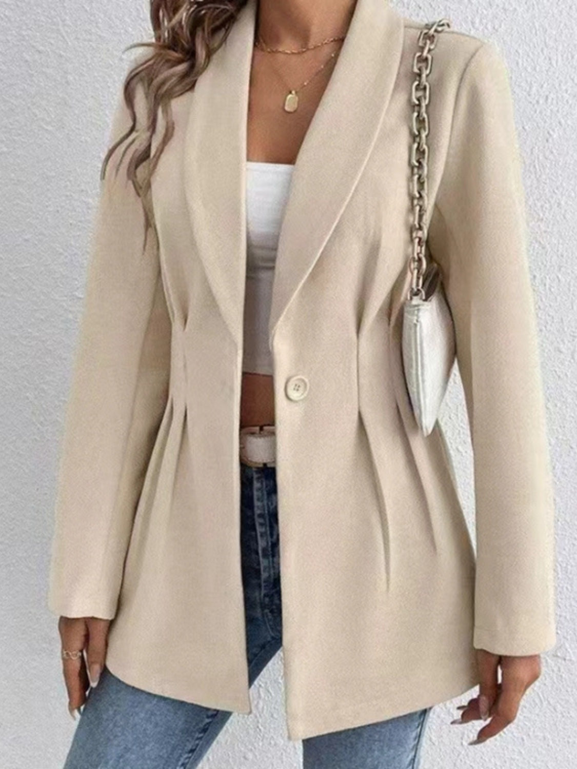 One Button Long Sleeve Blazer Blazer Krazy Heart Designs Boutique Khaki S