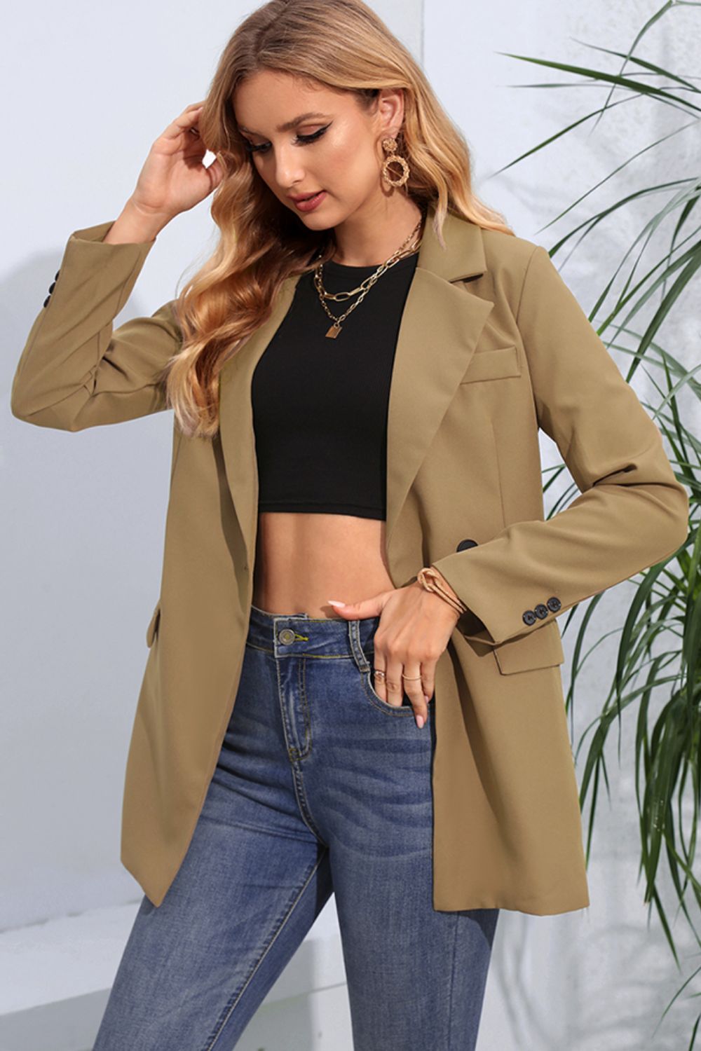 Lapel Neck Long Sleeve Blazer with Pockets (2 Colors) Blazer Krazy Heart Designs Boutique