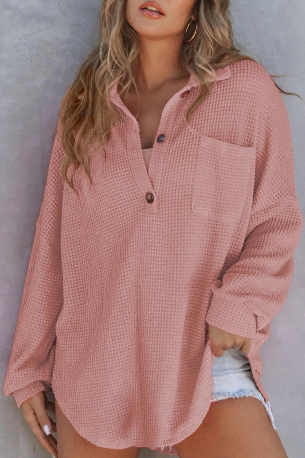 Half Button Long Sleeve Sweatshirt (6 Colors) Shirts & Tops Krazy Heart Designs Boutique Dusty Pink S 