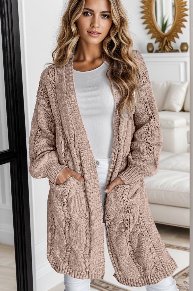 Cable-Knit Dropped Shoulder Slit Cardigan (7 Colors) Shirts & Tops Krazy Heart Designs Boutique Mocha S 