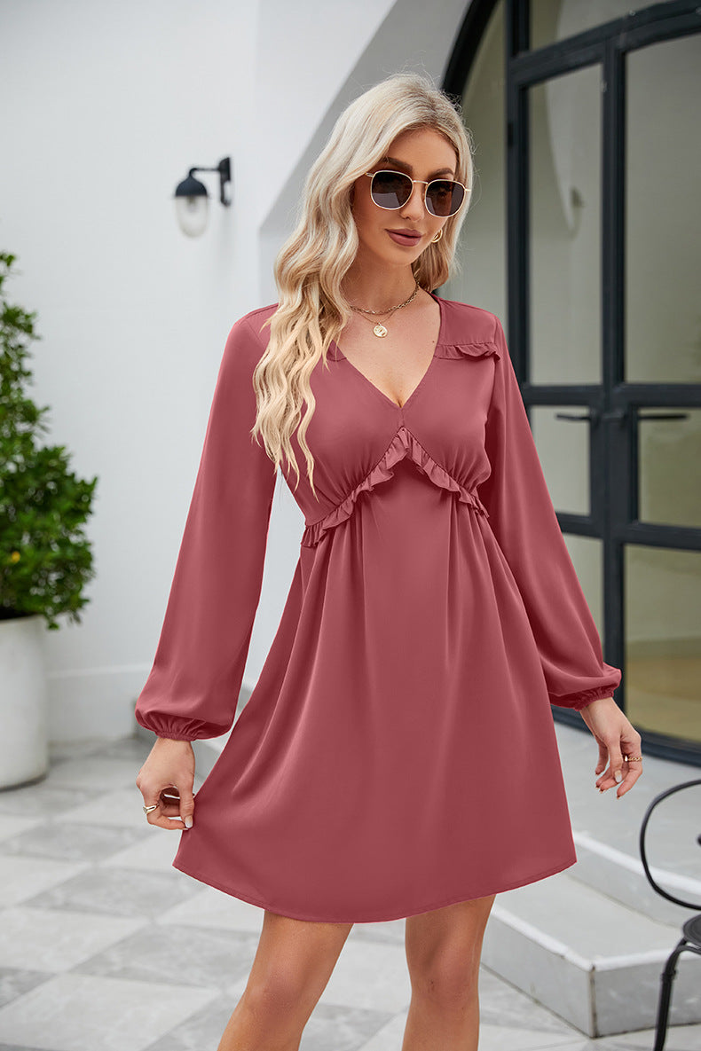 Frill Trim V-Neck Long Sleeve Dress (5 Colors) Dress Krazy Heart Designs Boutique   