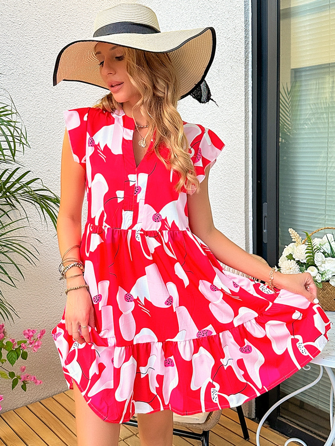 Printed Notched Cap Sleeve Dress Dress Krazy Heart Designs Boutique   