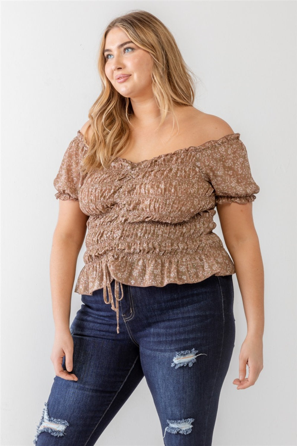 Zenobia Plus Size Frill Ruched Off-Shoulder Short Sleeve Blouse (2 Colors) Shirts & Tops Krazy Heart Designs Boutique   