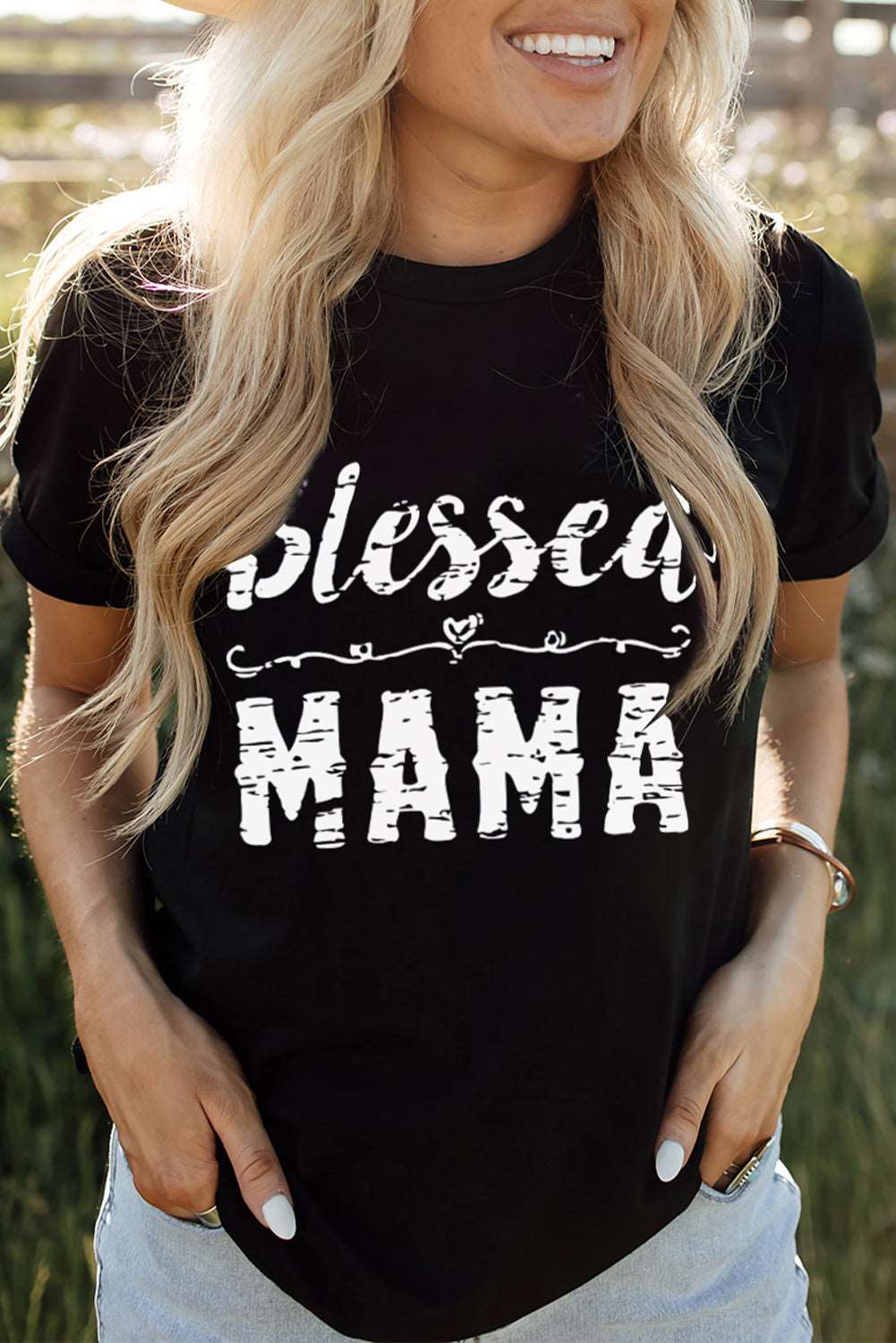 KHD BLESSED MAMA Graphic Tee  Krazy Heart Designs Boutique Black S 