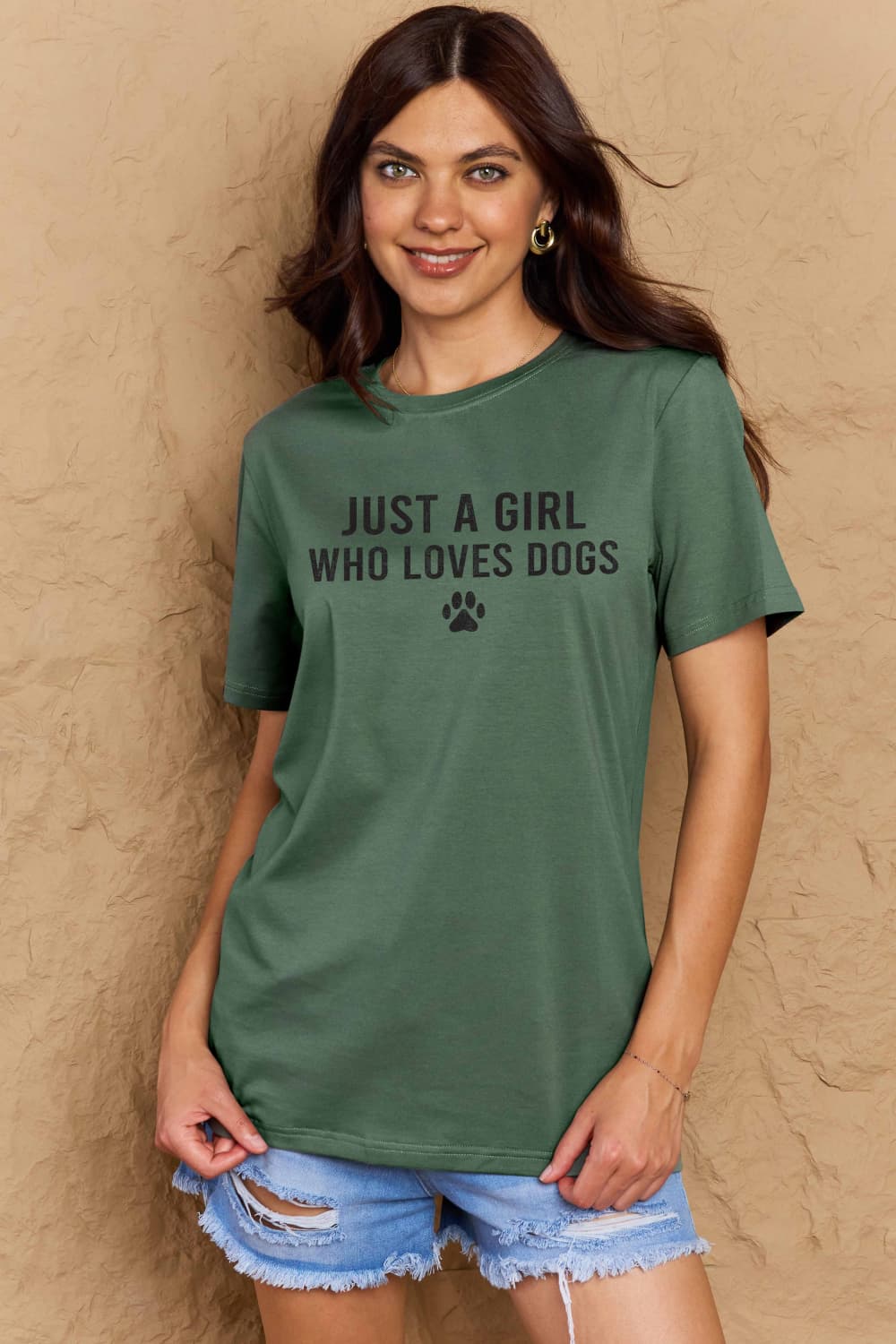 Simply Love Brand-Just a Girl Who Loves Dogs Cotton Tee (5 Colors) T-Shirt Krazy Heart Designs Boutique Dark Green S 