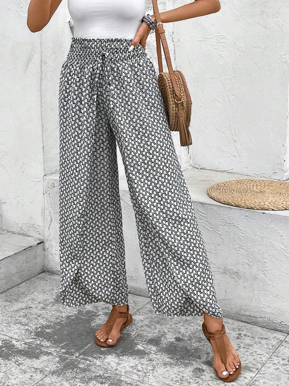 Tied Printed Wide Leg Pants (5 Colors) pants Krazy Heart Designs Boutique