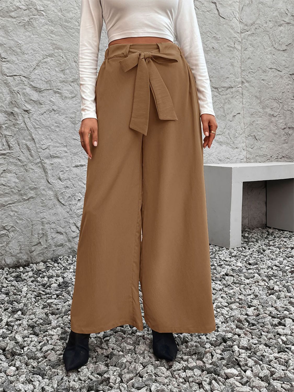 Casual Tied High Waist Wide Leg Pants pants Krazy Heart Designs Boutique