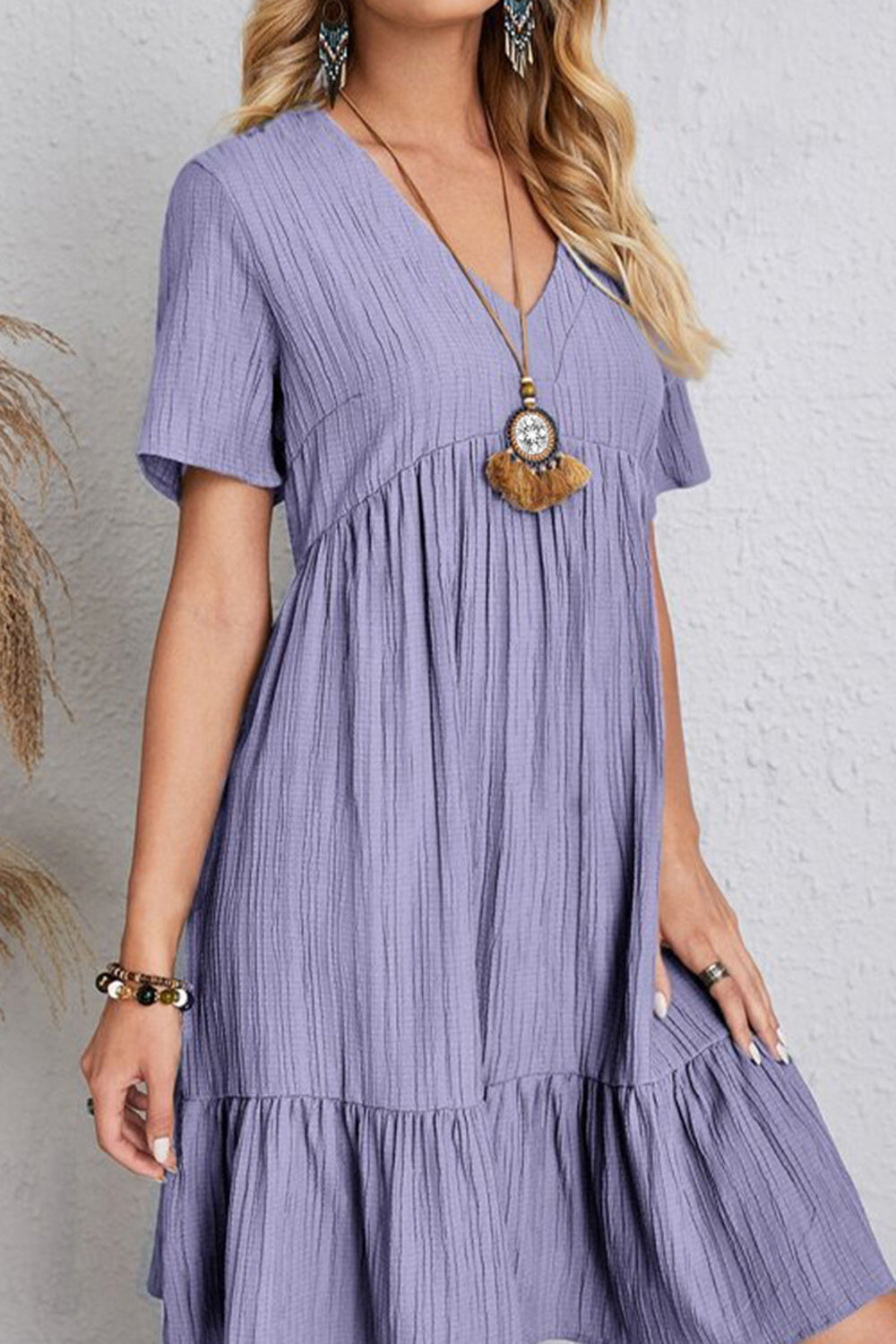 Full Size Ruched V-Neck Short Sleeve Dress (7 Colors) Dress Krazy Heart Designs Boutique   