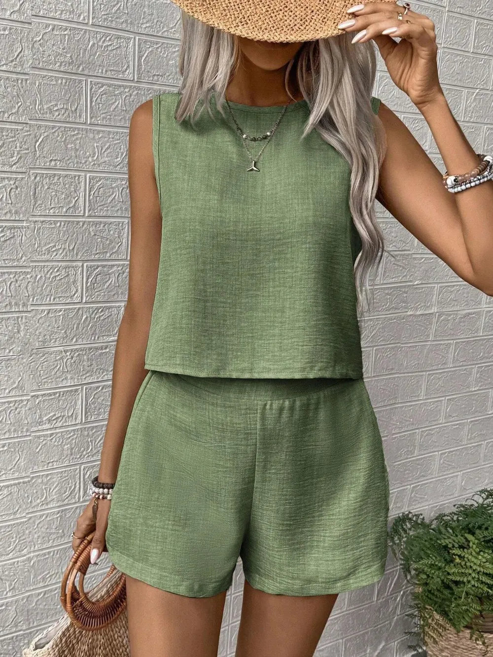 Casual Round Neck Sleeveless Top and Shorts Set (5 Colors) Outfit Sets Krazy Heart Designs Boutique