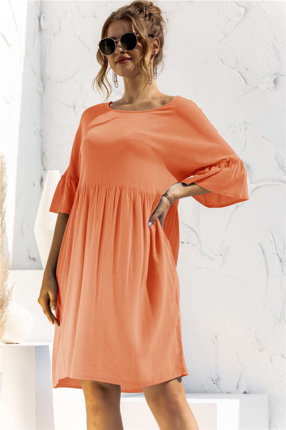 Boat Neck Flounce Sleeve Knee-Length Dress (2 Colors)  Krazy Heart Designs Boutique   