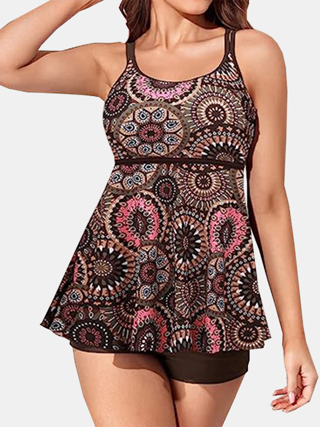 Floral Printed Scoop Neck Two-Piece Swim Set (4 Designs) Shirts & Tops Krazy Heart Designs Boutique   