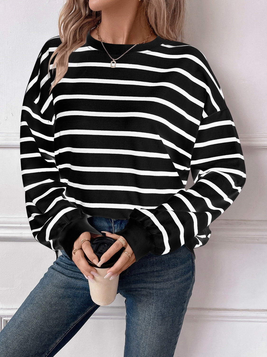 Lovelet Striped Round Neck Long Sleeve Sweatshirt (4 Colors) Shirts & Tops Krazy Heart Designs Boutique   