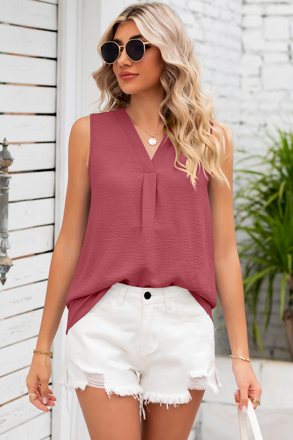 Texture V-Neck Sleeveless Top (7 Colors) Shirts & Tops Krazy Heart Designs Boutique Light Mauve S 