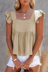 Full Size Ruffled Square Neck Cap Sleeve Blouse (6 Colors) Shirts & Tops Krazy Heart Designs Boutique Tan S 
