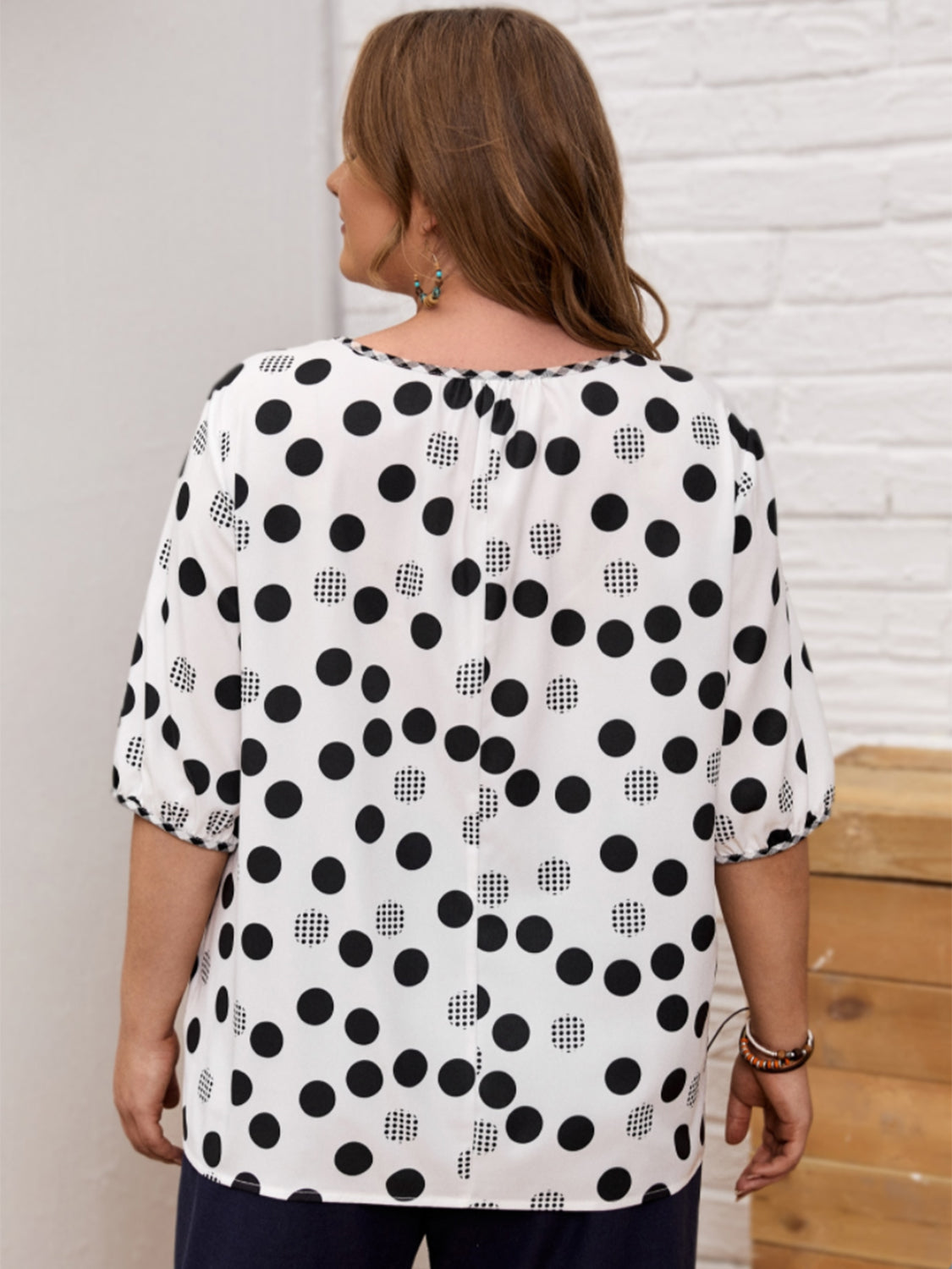 Plus Size Polka Dot Round Neck Half Sleeve Blouse Shirts & Tops Krazy Heart Designs Boutique   