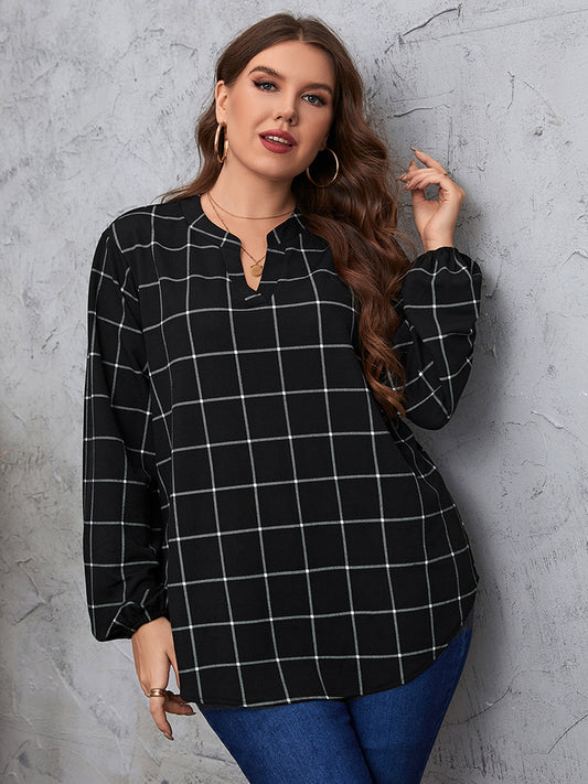 Honey Plus Size Notched Neck Long Sleeve Blouse Shirts & Tops Krazy Heart Designs Boutique Black 1XL 