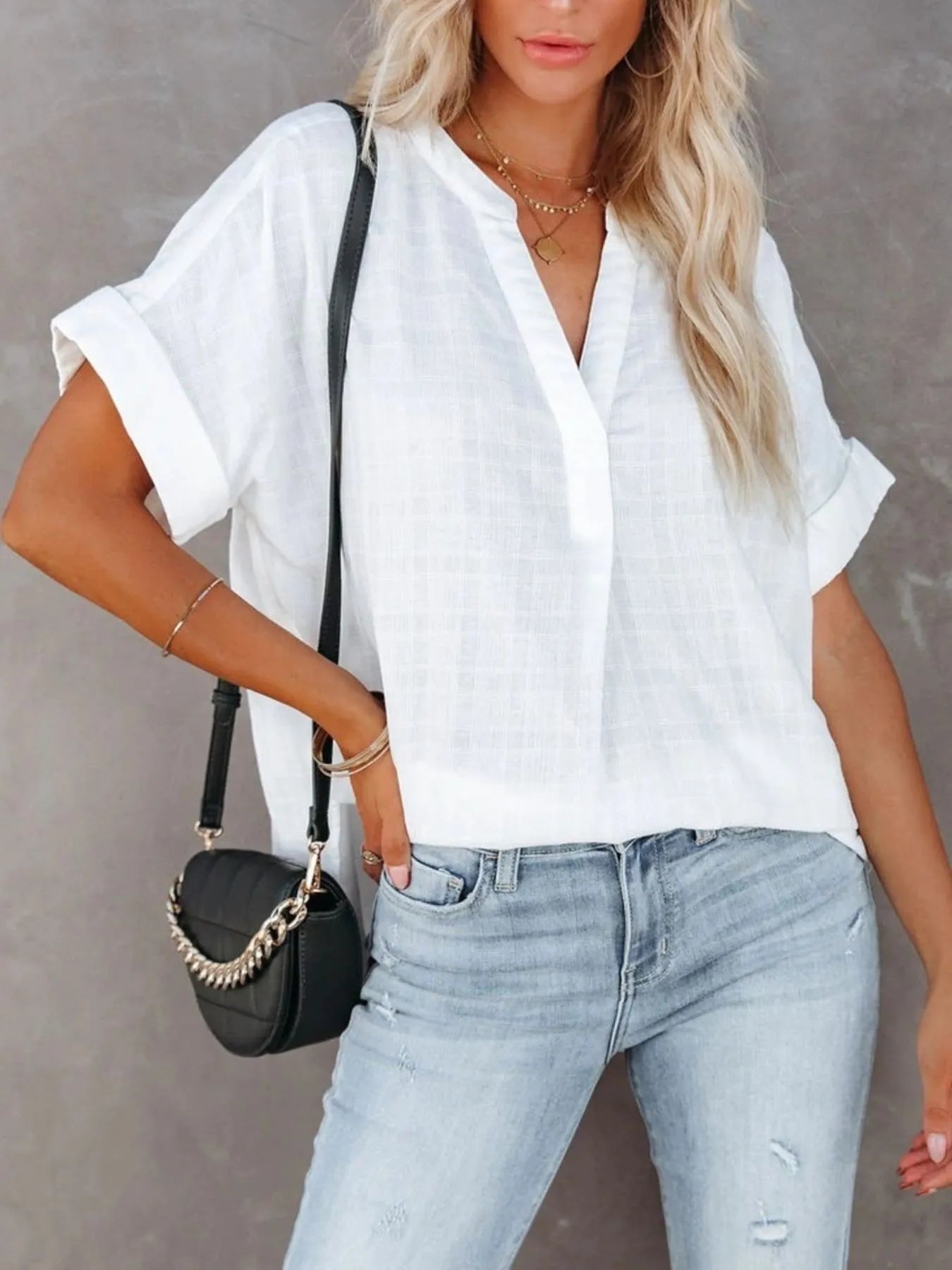 Oversized Notched Casual Shirt (8 Colors) Shirts & Tops Krazy Heart Designs Boutique White S