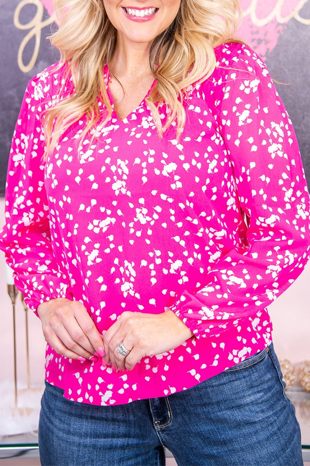 Plus Size Notched Neck Smocked Blouse (3 Colors) Shirts & Tops Krazy Heart Designs Boutique Hot Pink 1XL 