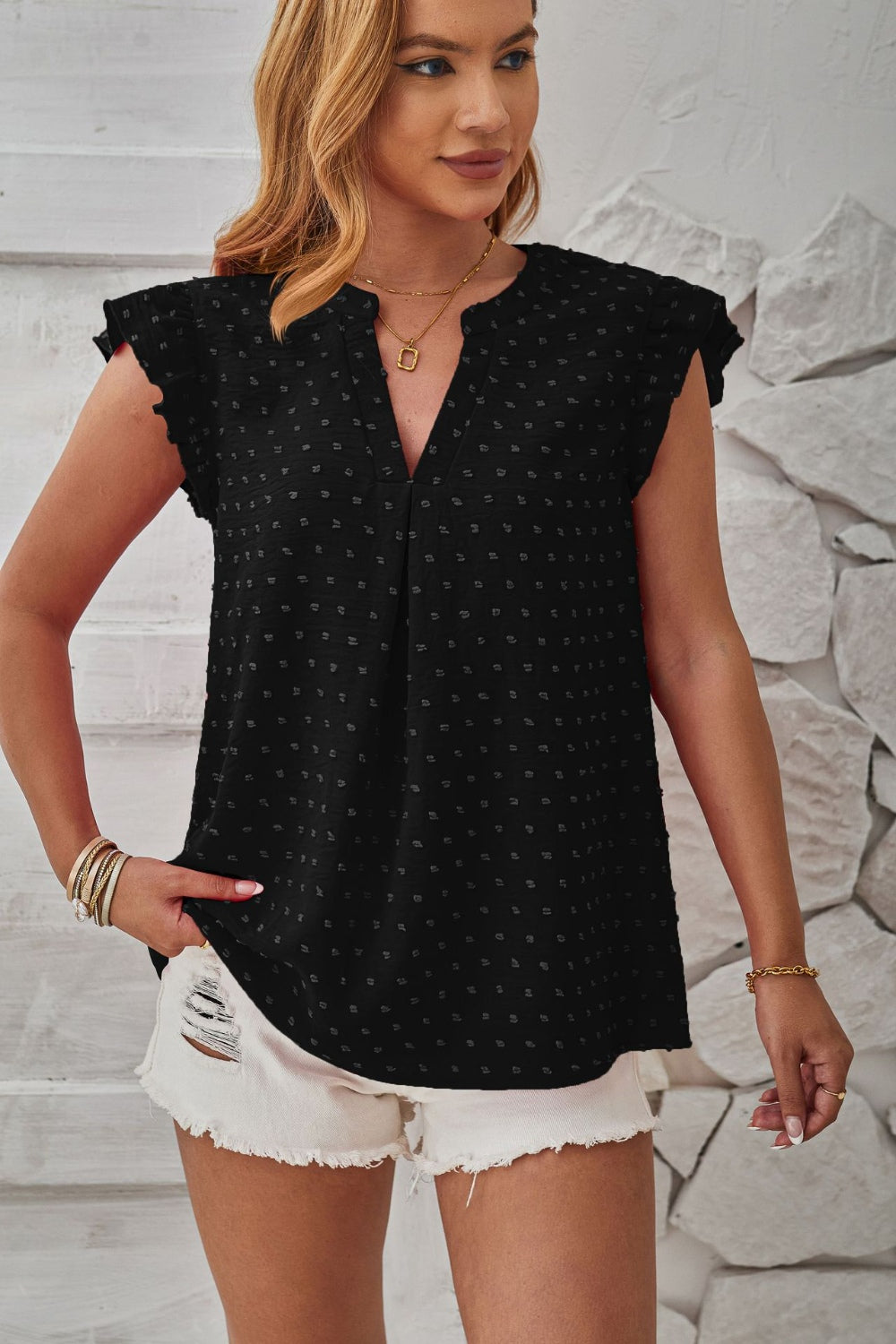 Swiss Dot Ruffled Cap Sleeve Top (4 Colors) Shirts & Tops Krazy Heart Designs Boutique   