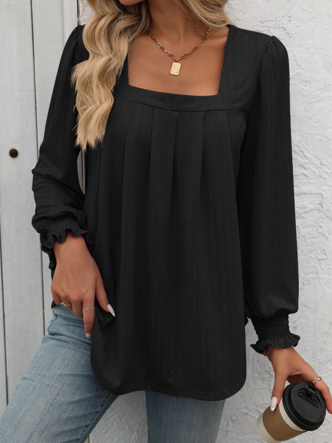 Mandy Square Neck Lantern Sleeve Top (7 Colors) Shirts & Tops Krazy Heart Designs Boutique Black S 