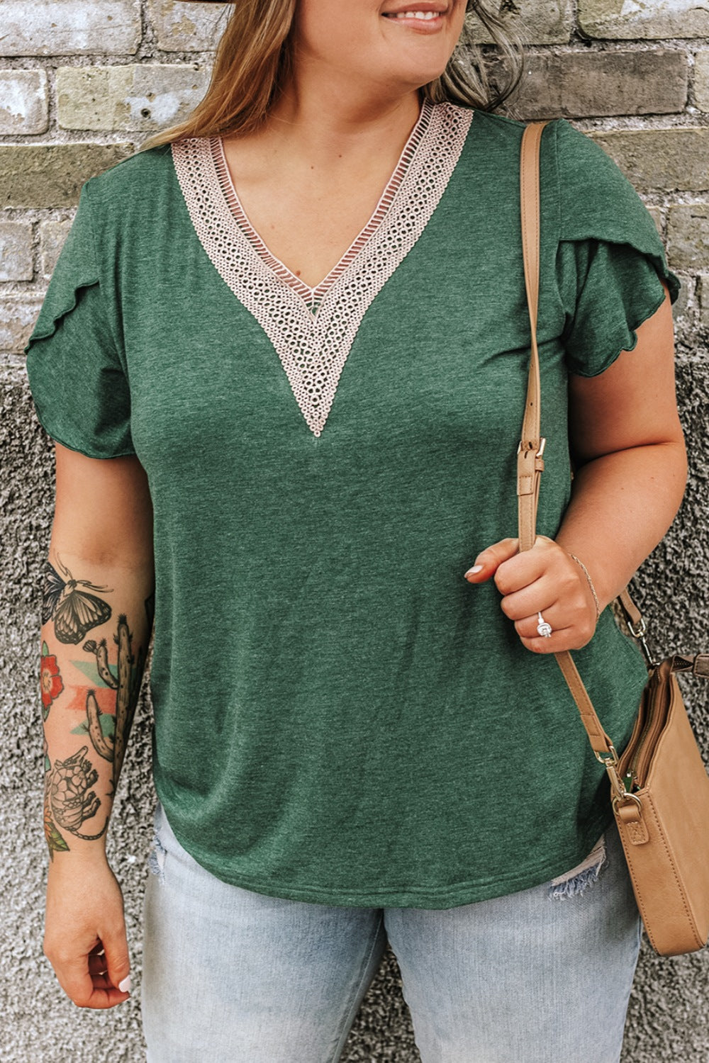 Plus Size V-Neck Petal Sleeve Blouse Shirts & Tops Krazy Heart Designs Boutique Dark Green 1XL 