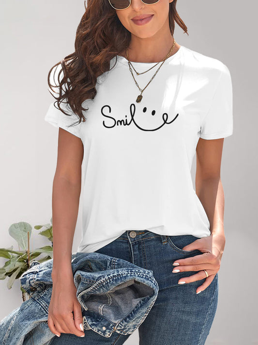 SMILE Round Neck Short Sleeve Tee (7 Colors) T-Shirt Krazy Heart Designs Boutique White S 