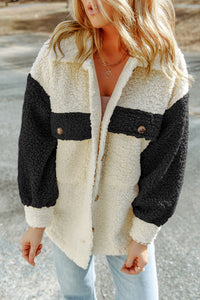 Contrast Color Button Down Sherpa Jacket coats Krazy Heart Designs Boutique Black M 