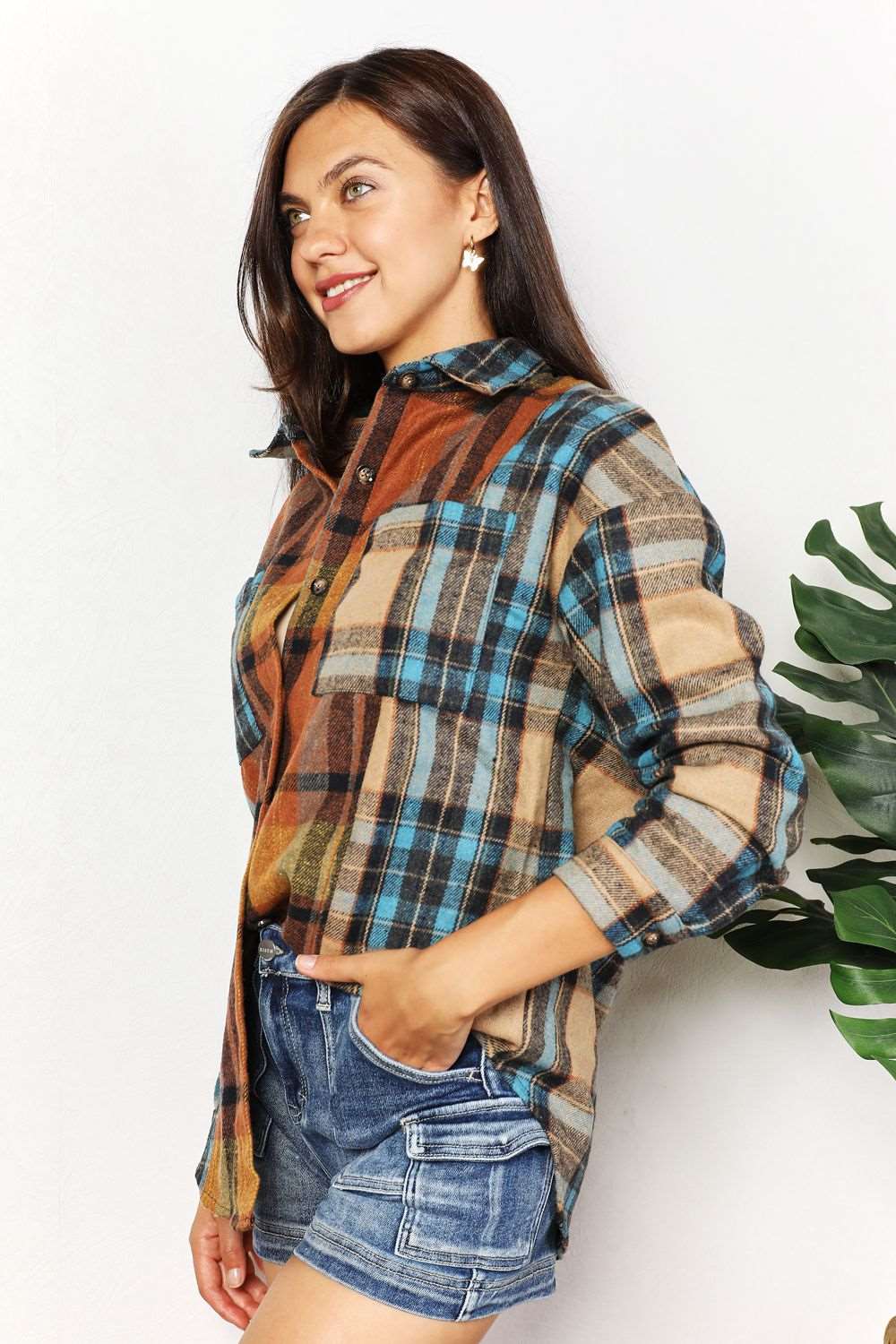 Double Take Plaid Curved Hem Shirt Jacket with Breast Pockets  Krazy Heart Designs Boutique   