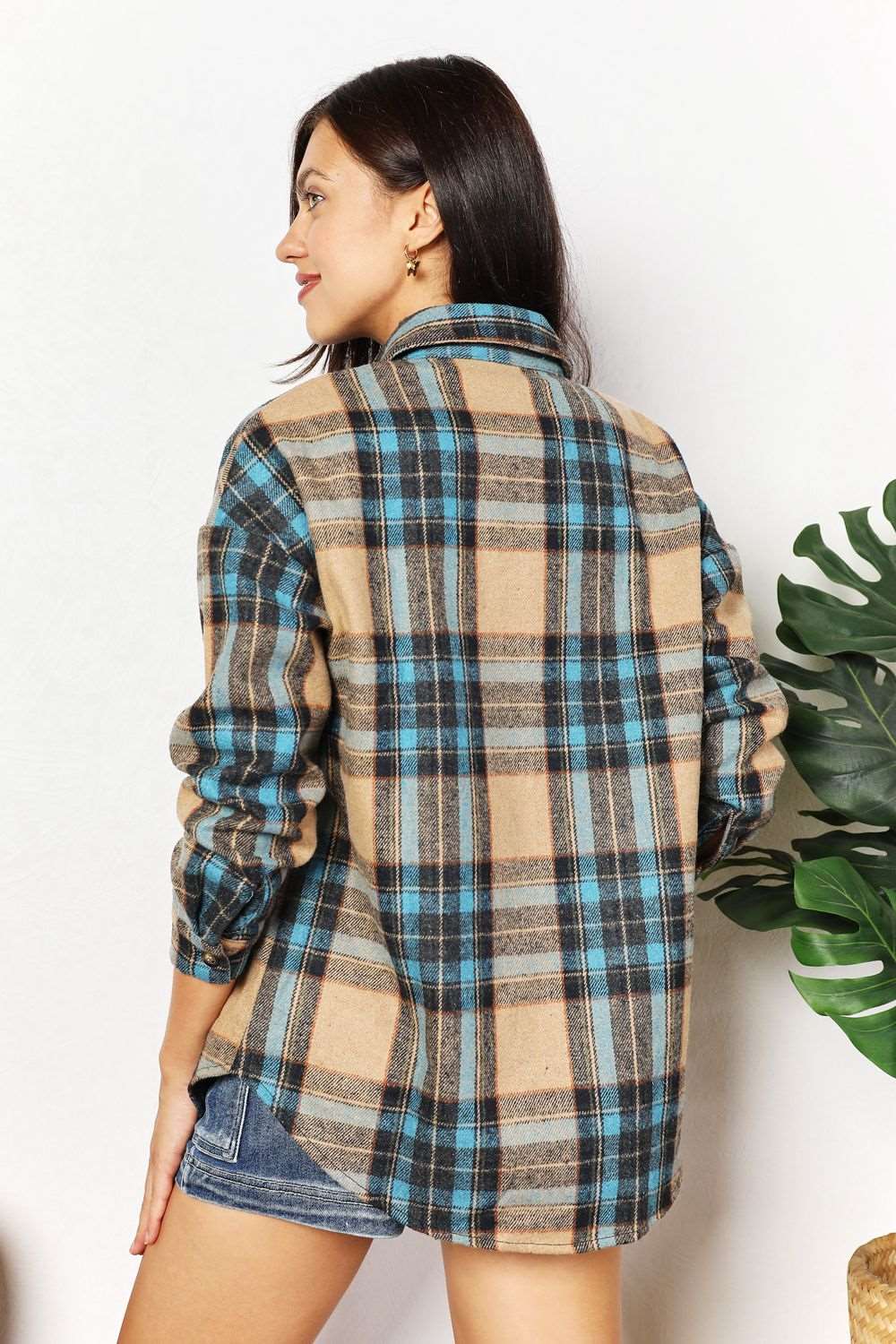 Double Take Plaid Curved Hem Shirt Jacket with Breast Pockets  Krazy Heart Designs Boutique   