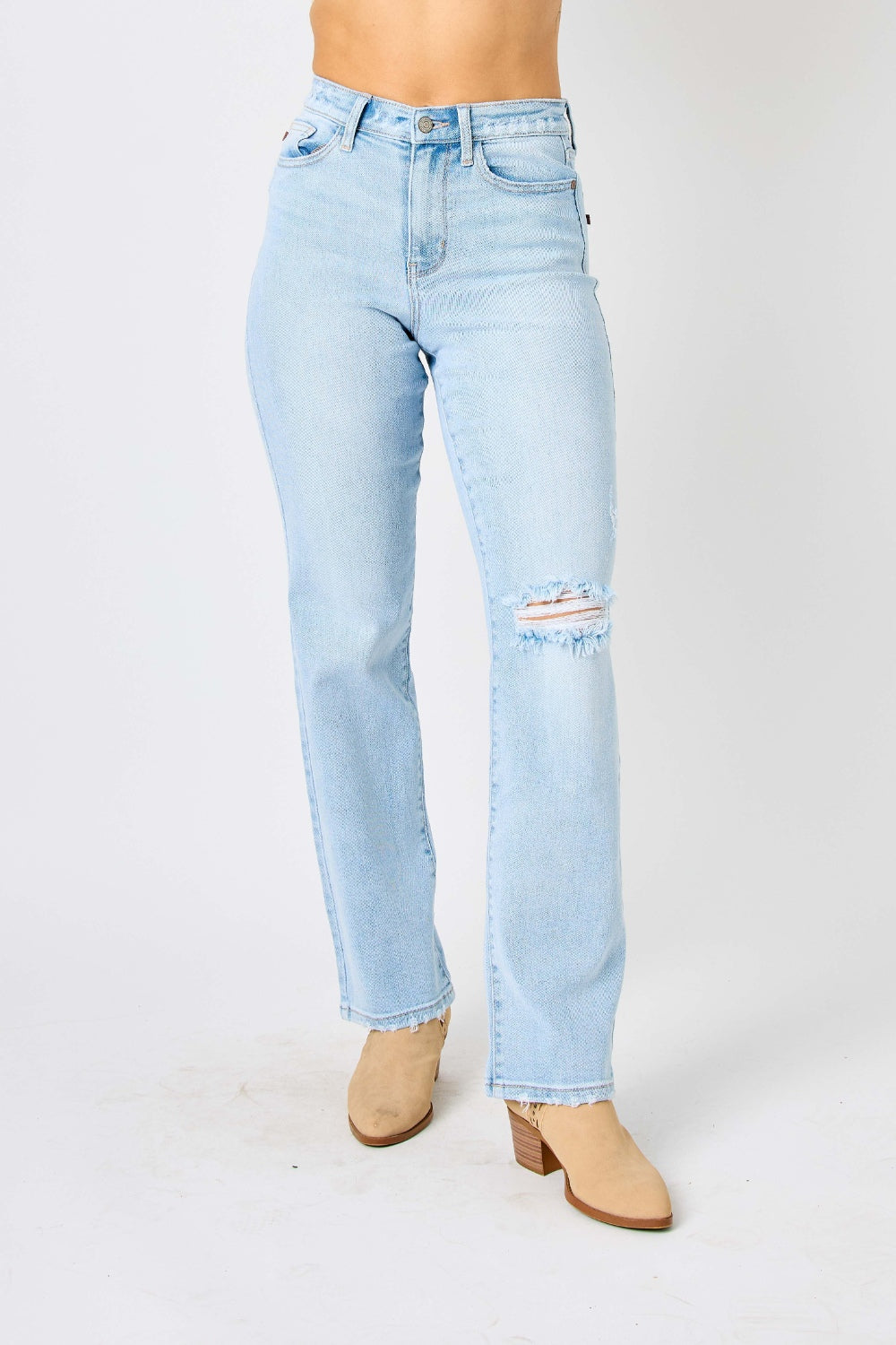 Judy Blue Full Size High Waist Distressed Straight Jeans pants Krazy Heart Designs Boutique Light 0(24) 