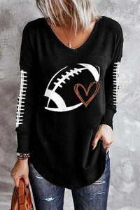 Football Graphic Long Sleeve T-Shirt  Krazy Heart Designs Boutique Black S 