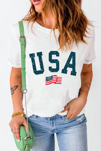 USA Round Neck Short Sleeve T-Shirt Shirts & Tops Krazy Heart Designs Boutique   