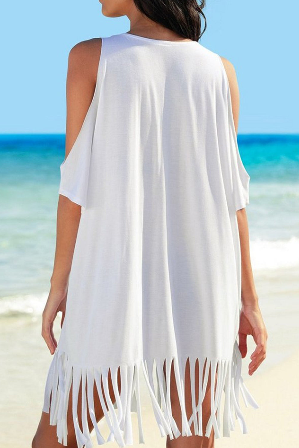 Fringe V-Neck Cold Shoulder Cover Up (2 Colors) swimwear Krazy Heart Designs Boutique   