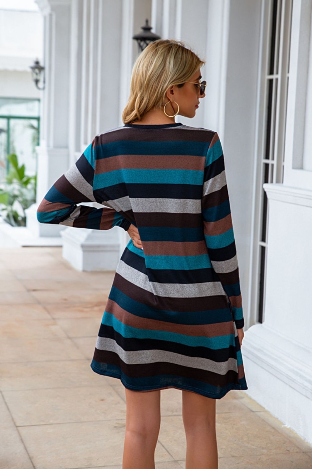 Striped Round Neck Long Sleeve Dress (4 Colors) Dress Krazy Heart Designs Boutique   