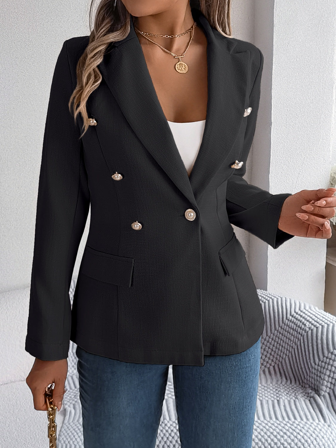 Decorative Button Pocket Flap Lapel Collar Blazer (3 Colors) Blazer Krazy Heart Designs Boutique