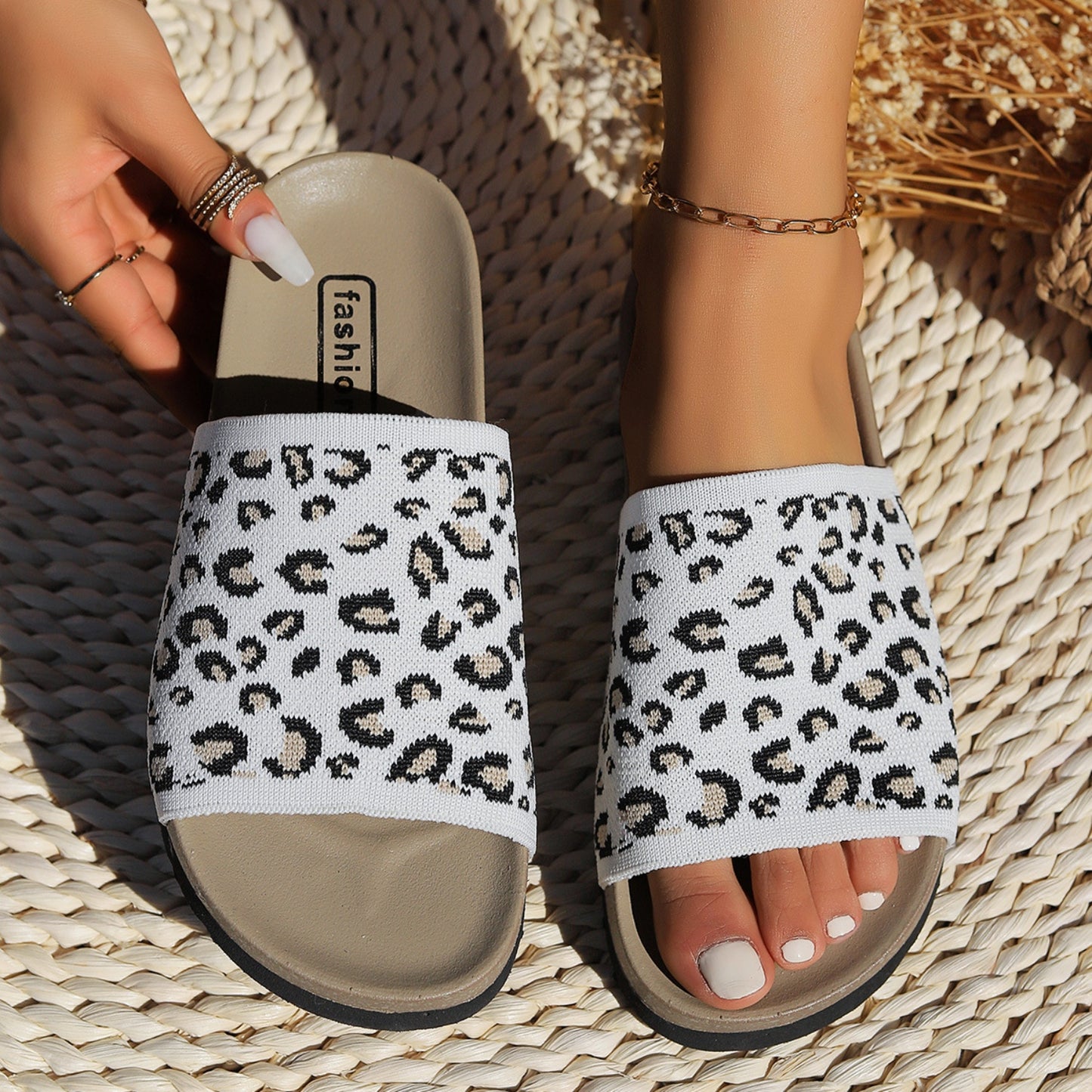 Leopard Print Open Toe Sandals (3 Colors) shoes Krazy Heart Designs Boutique White 35(US4) 