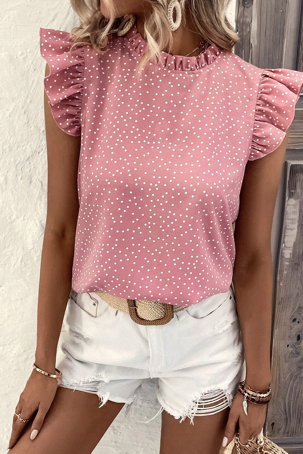 Frill Polka Dot Cap Sleeve Blouse Shirts & Tops Krazy Heart Designs Boutique   