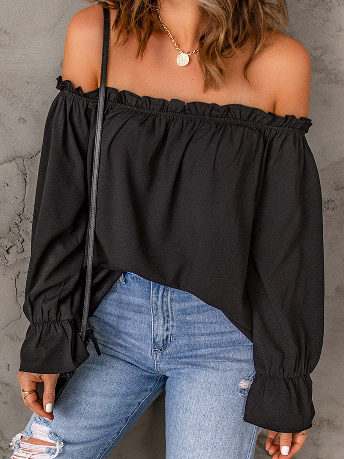 Off-Shoulder Flounce Sleeve Blouse (4 Colors) Shirts & Tops Krazy Heart Designs Boutique   