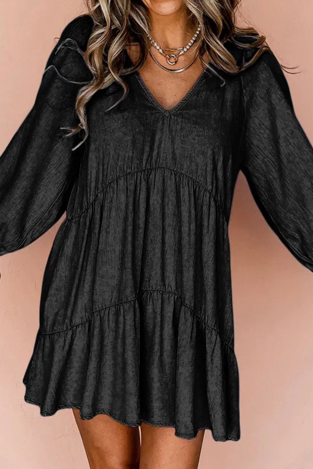 V-Neck Three-Quarter Sleeve Denim Dress (2 Colors) Dress Krazy Heart Designs Boutique   