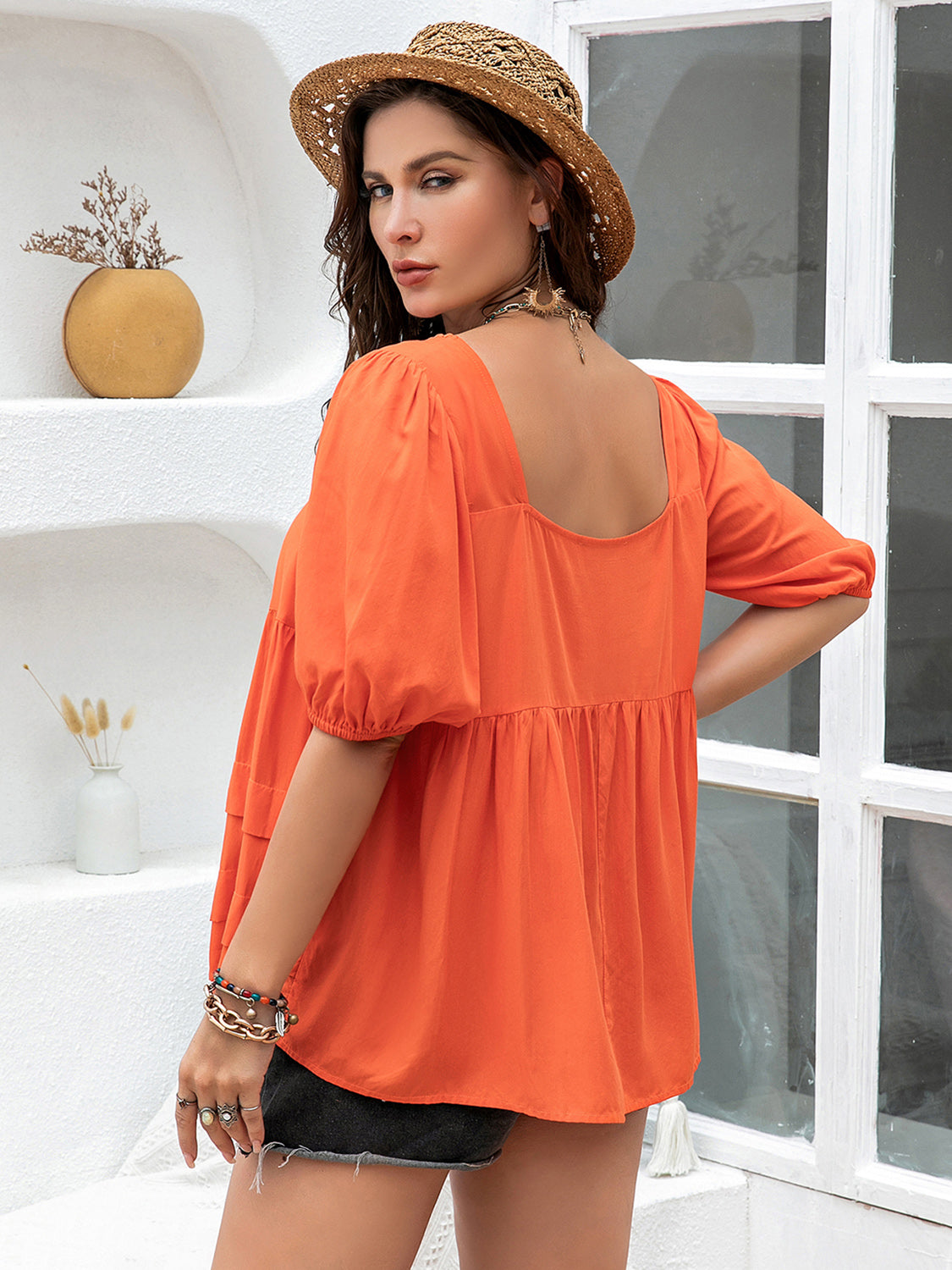 Plus Size Square Neck Half Sleeve Blouse (2 Colors) Shirts & Tops Krazy Heart Designs Boutique   