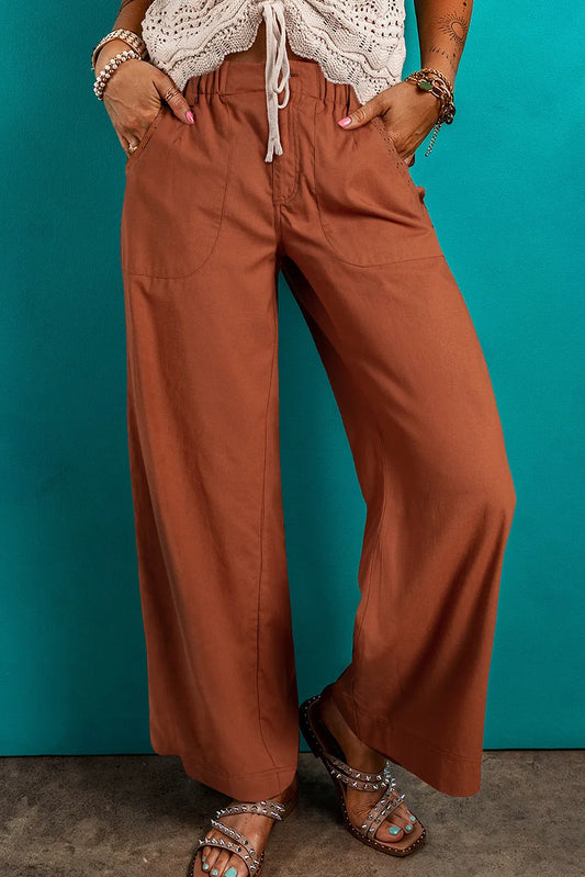 Caramel Color Wide Leg Pants with Pockets pants Krazy Heart Designs Boutique Caramel S