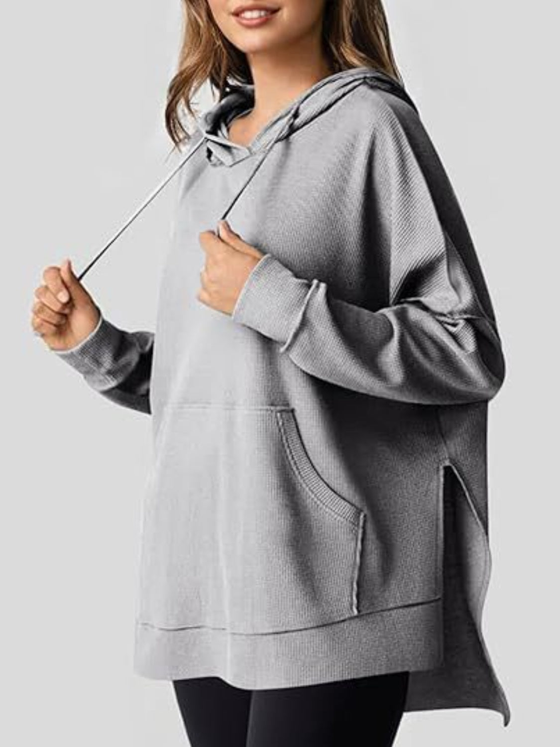 Kangaroo Pocket Drawstring Slit Long Sleeve Hoodie (6 Colors) hoodie Krazy Heart Designs Boutique