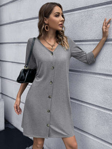 Button Down V-Neck Mini Dress (3 Colors)  Krazy Heart Designs Boutique Light Gray S 